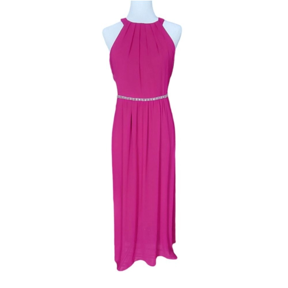 SLNY Halter Embelished Waist Maxi Gown Dress Size 6 New with Tags Fuschia